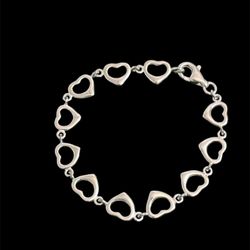 Heart Sterling Silver Bracelet 7” long -