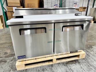 61 1/4" Sandwich Salad Prep Table Refrigerator – Polarman PLM-S60S Stainless Steel, 2 Solid Doors