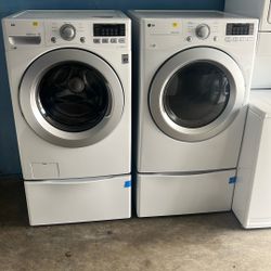 LG Front Load Washer And Gas Dryer Set With Pedestals
