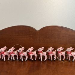 Set of 10 Miniature Sparkly Pink Retro Deer Ornaments about 2” long x 2.25” tall