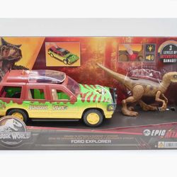JURASSIC WORLD CRASH ‘N ATTACK FORD EXPLORER EPIC ATTACK NEW MIB Mattel