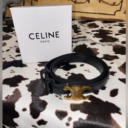 Celine triomphe belt in taurillon leather black
