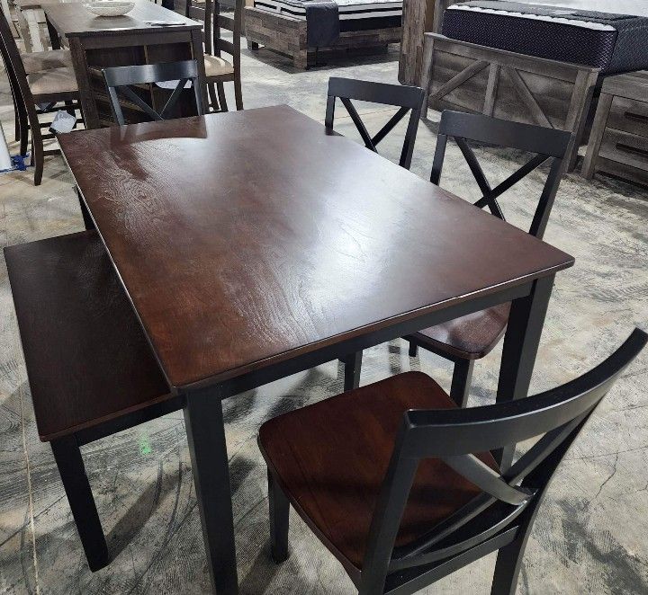 Dark Brown 🟤 Larsondale Dining Room Furniture Set 4 Chairs +Bench+ Table Set Kitchen @ Fastest Delivery 🚚