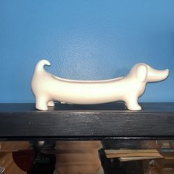 PIER 1 White Ceramic Weiner Dog Planter