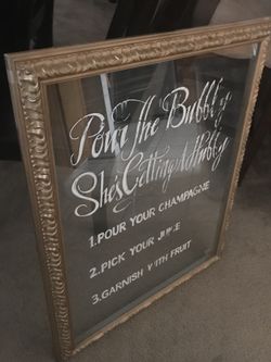 Wedding / Bridal shower bachelorette party 🎉 champagne table on glass with beautiful frame