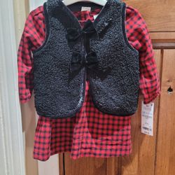 CARTERS CHRISTMAS DRESS WITH VEST!  AND BLACK UNDERWEAR UNDERNEATH Size 6 Months BNWT! ADORABLE!