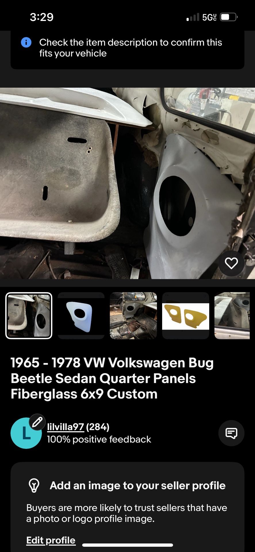 1(contact info removed) VW Volkswagen Bug Beetle Sedan Quarter Panels Fiberglass 6x9 Custom