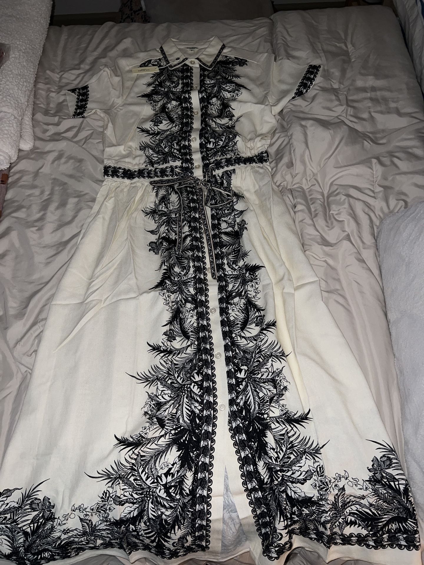 Max Studio London Linen Blend Button Front Belle Maxi Shirtdress Black Medium