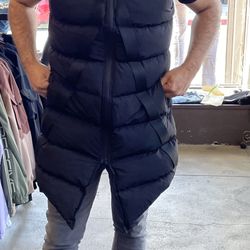 Black Long Hoodie Vest  