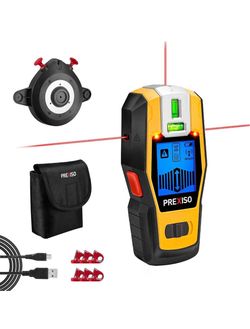 2-in-1 Stud Finder with Laser Level, Rechargeable Cross Line Laser Multi Surface Lazer Leveler Wall Stud Scanners Tool for Hanging Frame & Picture, Wo