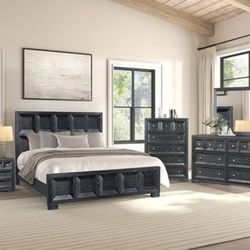 Brand New Weathered Black 4pc Queen Bedroom Set (Available In Eastern King)