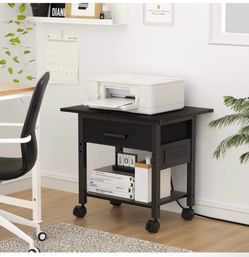 Under Desk Rolling Printer Stand with Charging Station and USB Ports, 2-Tier Printer Table Desk