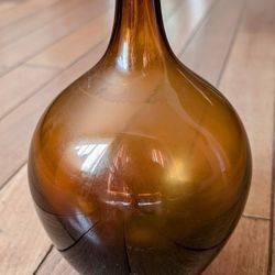 vintage amber brown demijohn glass narrow neck bud flower vase 8"