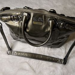 Coach Madison Metallic Olive Green Patent Leather Small Sophia Bag