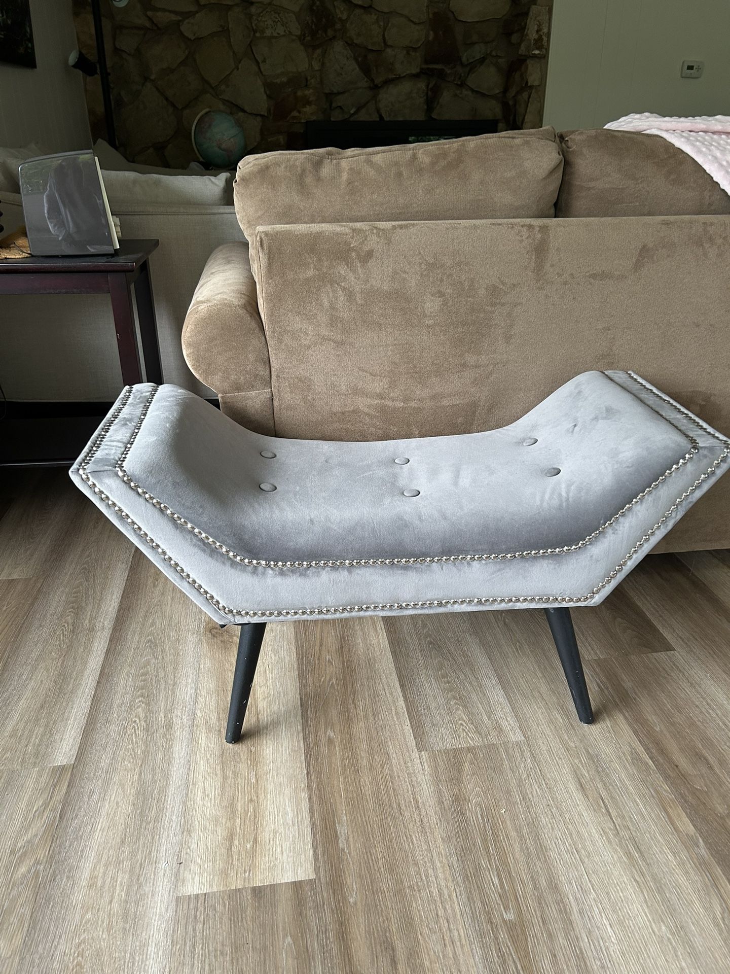 Gray Crescent Ottoman Bench .