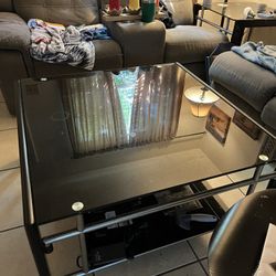 Black Glass Coffee Table W/ Matching End Table 
