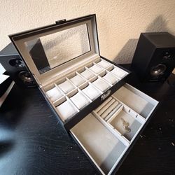 12 SLOT WATCH CASE WITH STORAGE AND LOCK