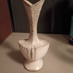 Vintage MCM White And Gold Speckled Unique Vase