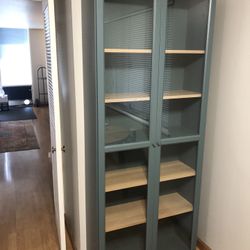 Bookcase with Glass Doors (Green) / Birch Shelves