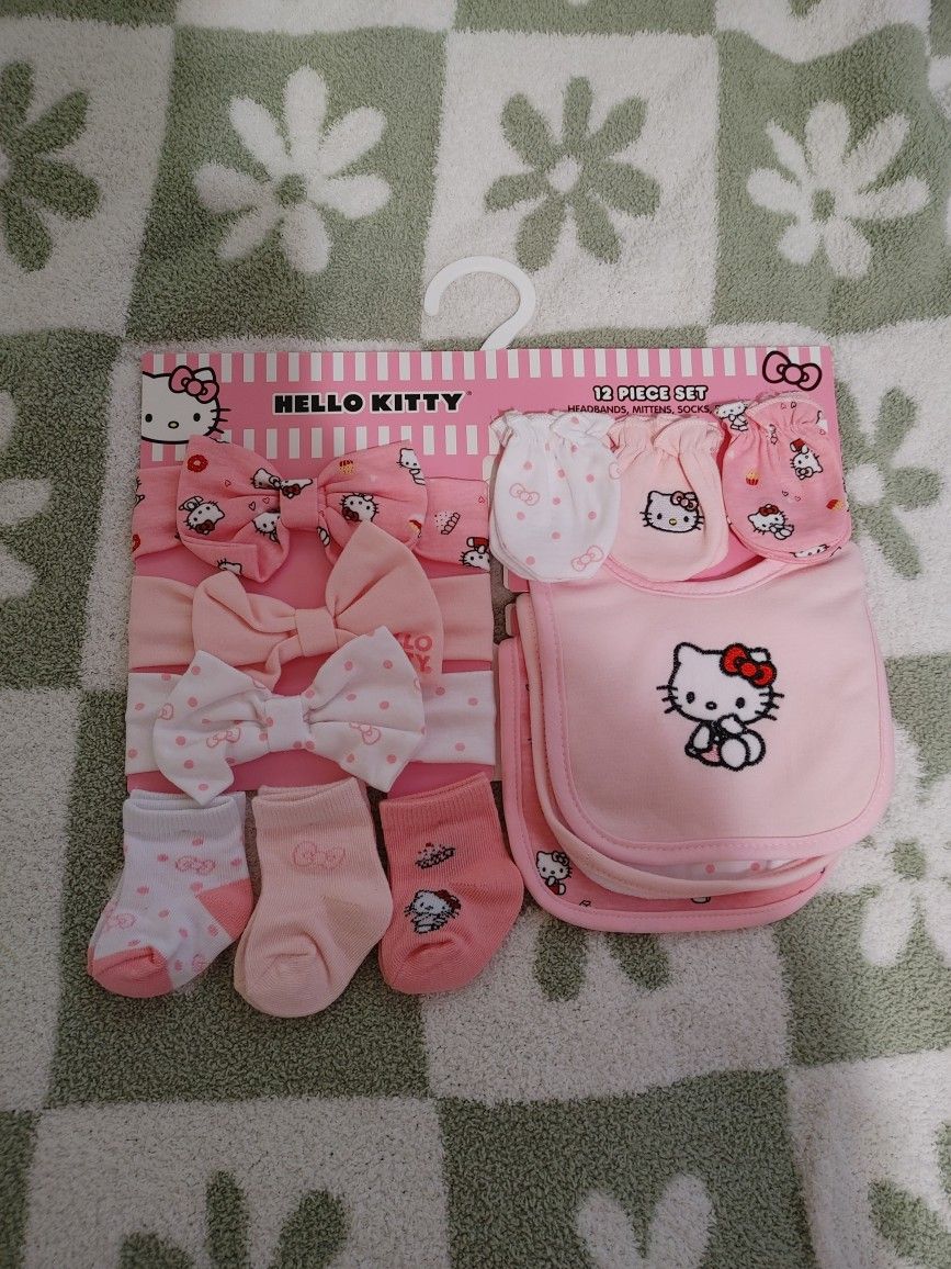 12-Set Hello Kitty Mittens, Bibs, Socks And Headbands - New