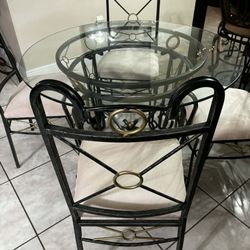 Wrought-Iron Glass Top Table With 4 Chairs