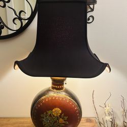 Gorgeous and Unique Vintage Hand Painted Metal Indian Jug Table Lamp