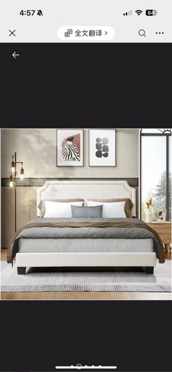 Verona Linen Upholstered Platform Bed full size queen size