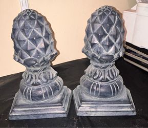 Rare Pineapple Products Cast Iron Pineapple Finials Pair Heavy Vintage
