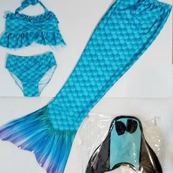 Mermaid Tail And Monofin Set Kids Size Medium 