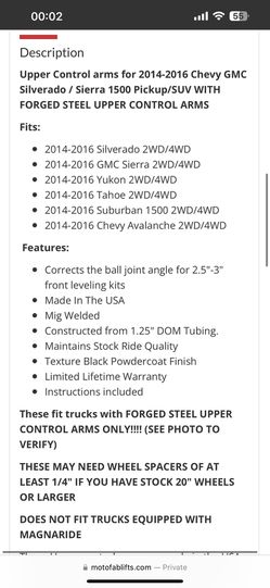 BRAND NEW SILVERADO GMC UPPER CONTROL ARMS AND 3 INCH LEVEL Thumbnail