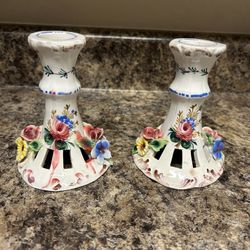 Set Of 2 Unique Italian Candle Holders From Italy