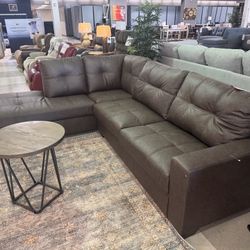 AP🎉 Brown And Black 2 Piece Sectional Couch With Chaise// Fast Delivery - Financing Available 