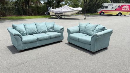 Light Blue Microfiber Sofa and Loveseat Free Local Delivery!