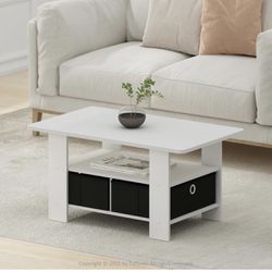 Coffee Table, 18.9 (D) x 31.5 (W) x 15.6 (H) inches, White/Black
