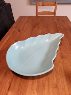 Vintage Large Light Blue Ceramic Leaf Bowl/ Platter 18"Lx12"W $25 OBO (SE San Diego)