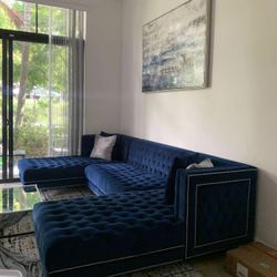 Large Sectional Couch Blue Rhinestones 