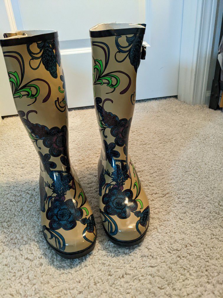 Women's Paisley Rain Boots,  Women's Size 9 