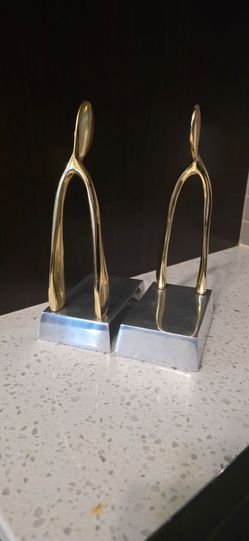 Nima Oberoi Lunares Gold Chrome Wishbone Sculptural Bookends