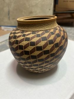 Vintage Geometric Pottery Vase — $45