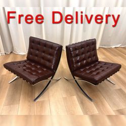 Mies Van Der Rohe Knoll Barcelona Leather Lounge Chairs Free Delivery
