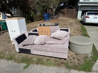 FREE!!! L-Shape couch with Ottoman, Round Ottoman and mini Closet.