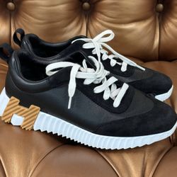 2024 Hermes Bouncing Shoes Sneakers Black Leather & Suede size 37.5 Nice Condition