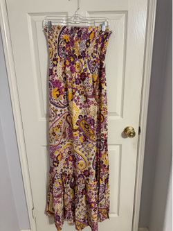 O'neill Women's Strapless Sundress Maxi Dress Large Purple Yellow Paisley