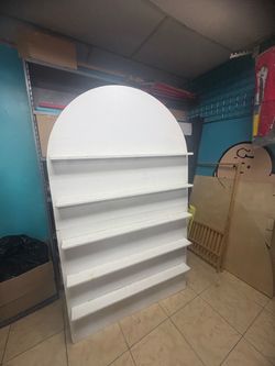 White Arched Wood Display Shelf Unit