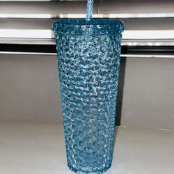 Mainstays 26-Ounce Acrylic Texture Tumbler with Straw, Luster/Blue