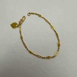 24k Gold Fancy Mix Link With Heart Charm Bracelet 