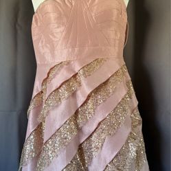 Blush Pink/Gold Sequin Formal Cocktail Dress, Strapless