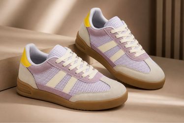 Retro Low-Top Sneakers Pink and Yellow