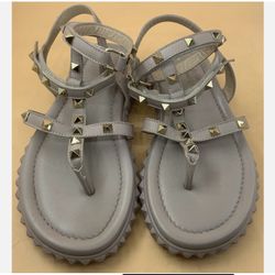 VALENTINO GARAVANI Rockstud T-Straps Fashion Designer Wedge Sandals