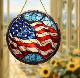 Large 8in American Flag Stained Glass Acrylic Suncatcher